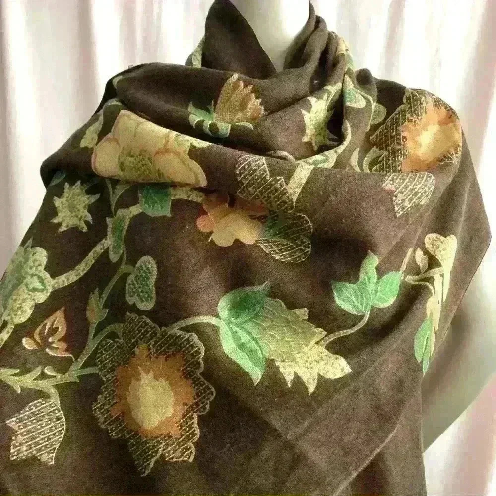 Vintage Floral  Wool Scarf Shawl